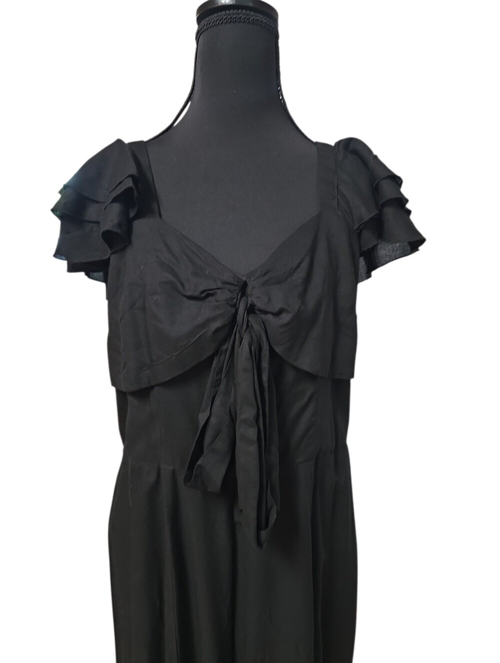 True Destiny Boho Palazzo  Leg Gauze Ruffled Tie-Front Jumpsuit  Black XL NWT - Picture 4 of 6